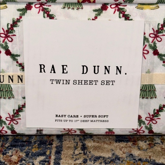 NWT Rae Dunn Christmas Holiday Twin Sheet Set - Red/Green on white background - Picture 2 of 4
